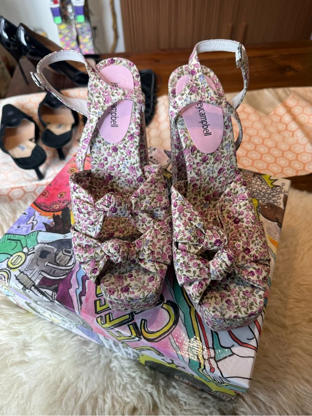 Jeffrey Campbell Floral Platform Ankle-Strap Heels - Size 10